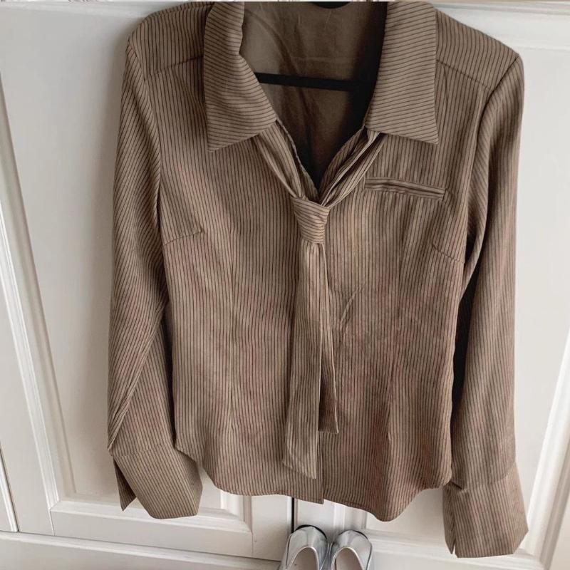 Dámská pruhovaná košile Maillard Dámská nová podzimní/zimní móda High Street Design Feel Lazy Top Francouzská top s dlouhým rukávem