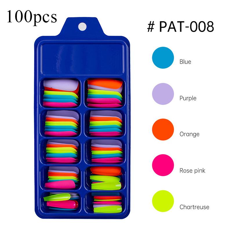 100 buc Unghii false Sicriu Nud/Amestec de culori deschise Mat Artificial Lung Balerina Unghii false Acoperire completa Sfaturi pentru unghii Apăsați pe unghii