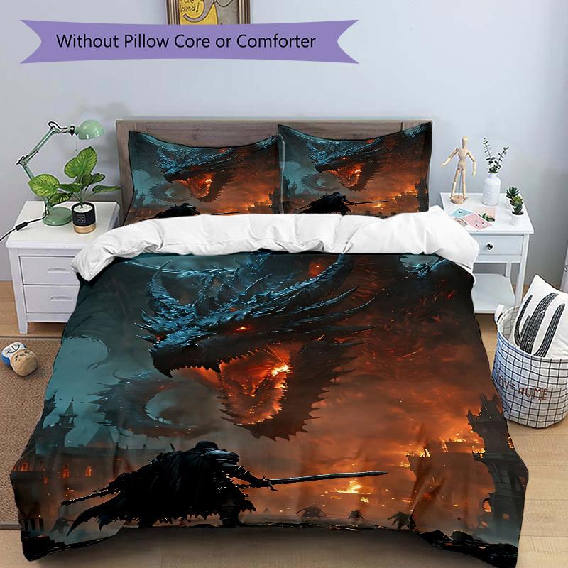 3pcs bedding set Dragon Slayer Includes 1 Comforter + 2 Pillowcases, Without Pillow Inserts, Soft Comfortable, Lightweight Breathable043