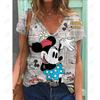 Sommer Ny Mote Dame V-hals Topp Kort Ermet T-skjorte Disney Mikke Mus Trykk Casual Gate Allsidighet Y2K Oversize-5XL