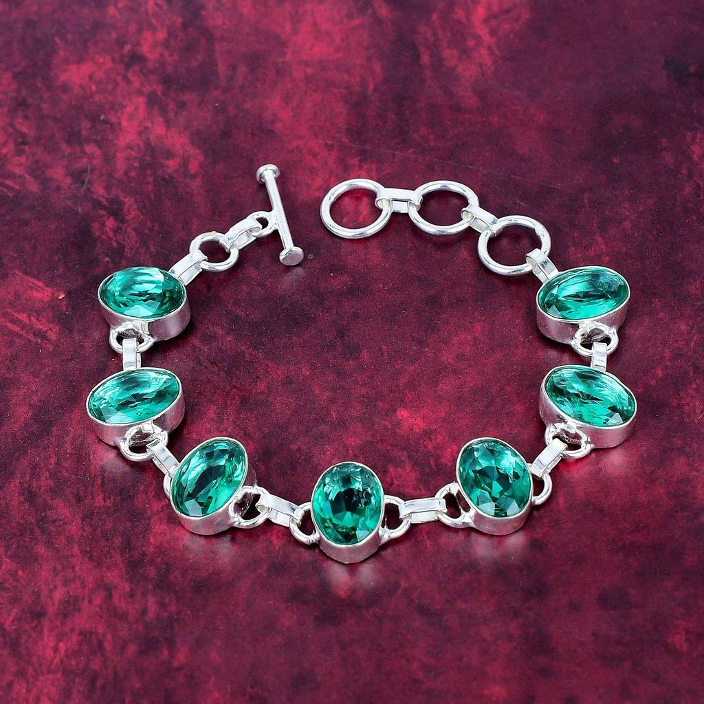 Green Apatite 925 Solid Sterling Silver Bracelet, Handmade Gemstone Bracelet Jewelry, Gifts For Wife Brand New Bracelet