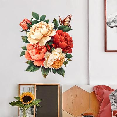 Kreative Blumen-Schmetterlings-Wandaufkleber Selbstklebend Heimdekoration für Wohnzimmer Schlafzimmer Eingang
