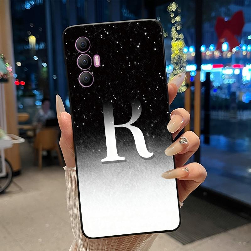 Phone Cover For Tecno Spark 8 Pro Case Stylish New Letter With Flower Shiny Starry Sky Soft Black Anti-scratch Back Cover