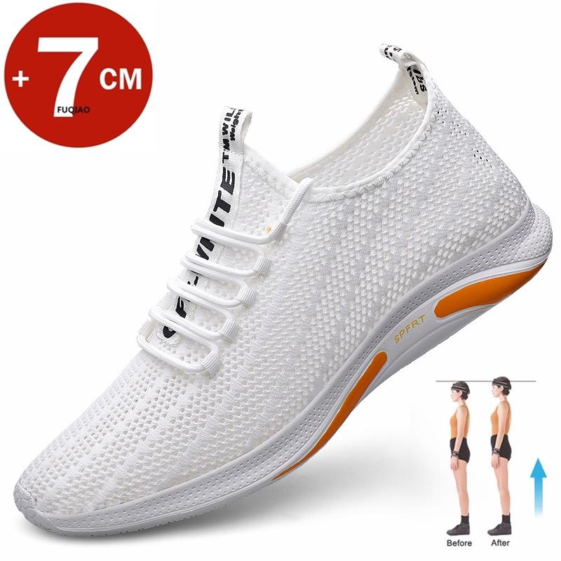 Summer Men Elevator Shoes Breathable Hollow Out Height Increase Sneakers Men Shoes Hidden 7cm Outdoor Leisure Taller Shoes