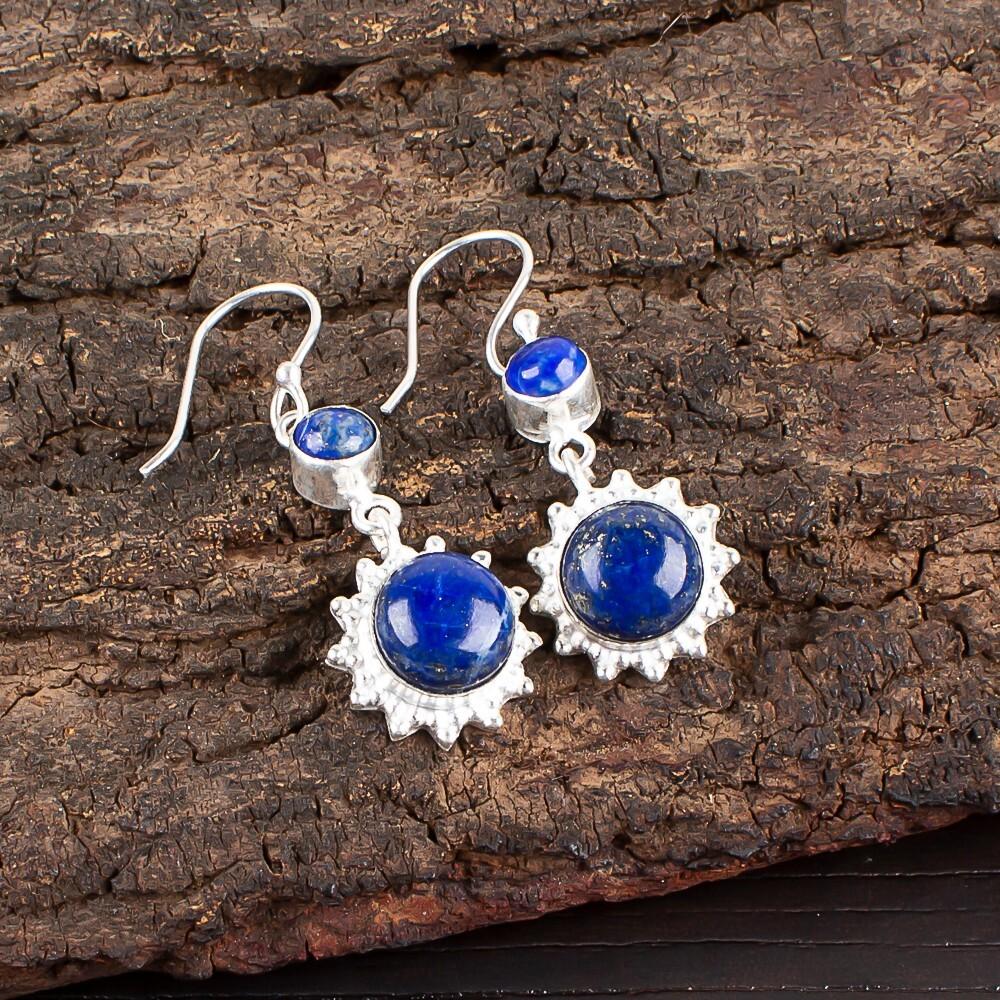 Natural Lapis Lazuli Gemstone 925 Sterling Silver Jewelry Handmade Earrings1.80" EE-13-21