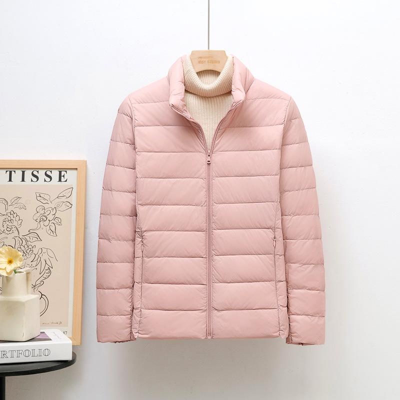 Damen Leichte Koreanischer Stil Stehkragen Kurze Daunenjacke, Übergröße, Weiße Entendaunen, Trendig K-8711