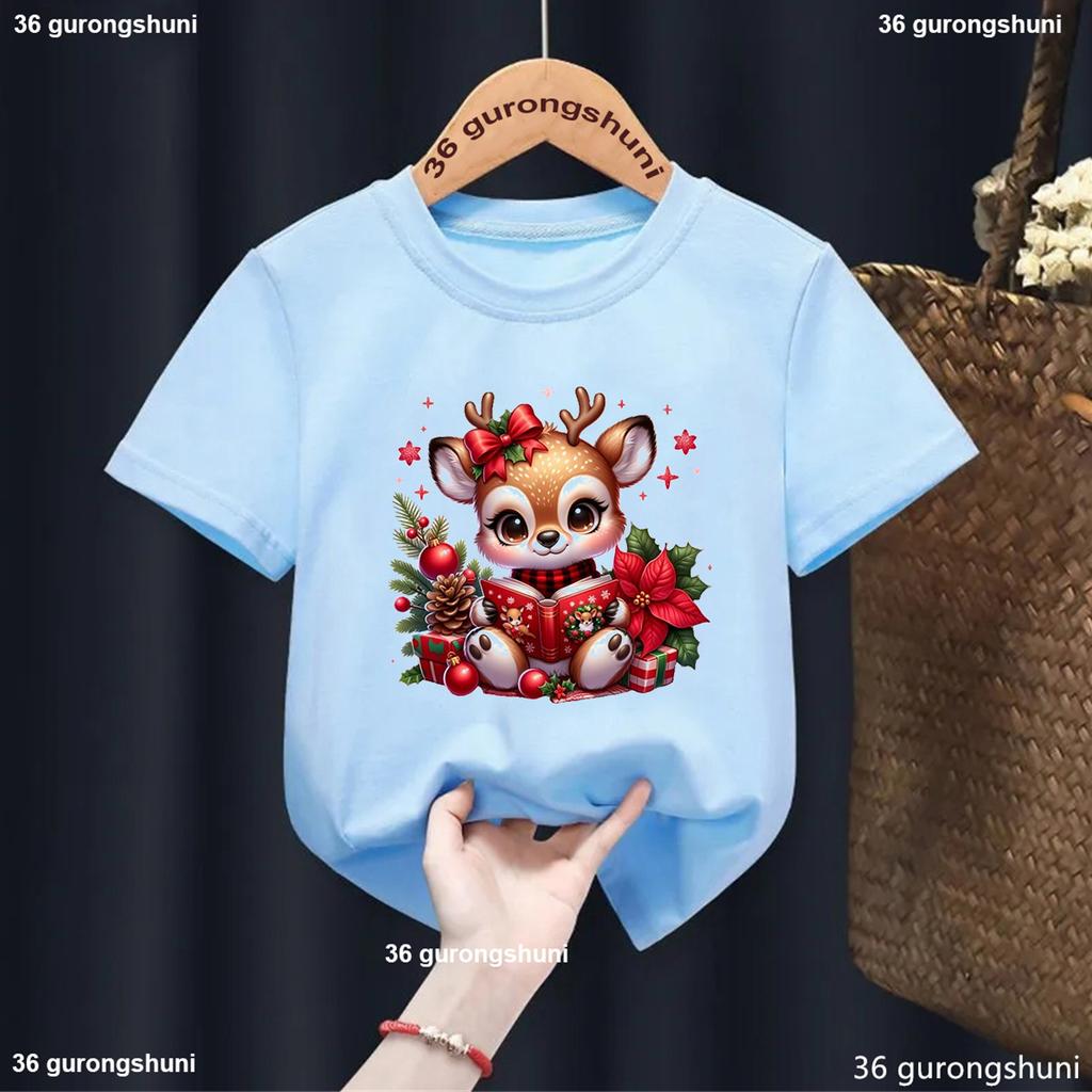 Pink Christmas Tree Graphic Print T-Shirt Girls for Children'S New Year Clothes Christmas Party T Shirt Fashion New Boys Tshirt