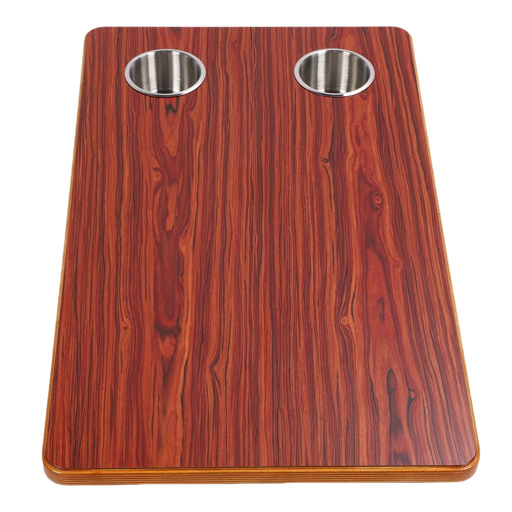 RV Tabletop 27.56x15.75x0.79in Rectangular Solid Wood Boat Desktop Panel with 2 Stainless Steel Cup Holders for Trailer