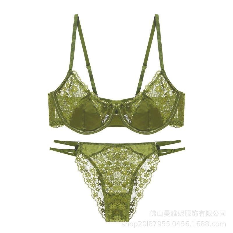 Set di Biancheria Intima Stile Francese Reggiseno in Raso e Pizzo Ultra-sottile Supporto Minimizzante per Seno Abbondante Antiscivolo