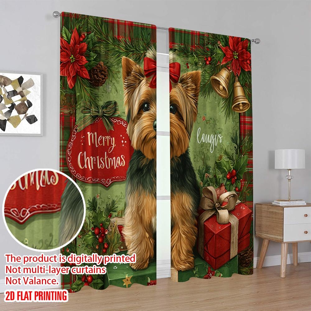2pcs,2D Plane Printing Pattern Curtains Santa Dog Durable Polyester (without Rod) Festive for Various Rooms, Contemporary