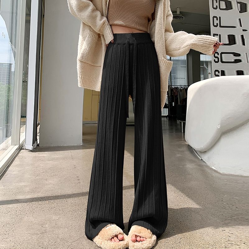 Knitted Glutinous Rice Pants for Autumn Winter New Pleated Wide Leg Pants, High Waist Hanging Straight Leg Casual Floor Pants