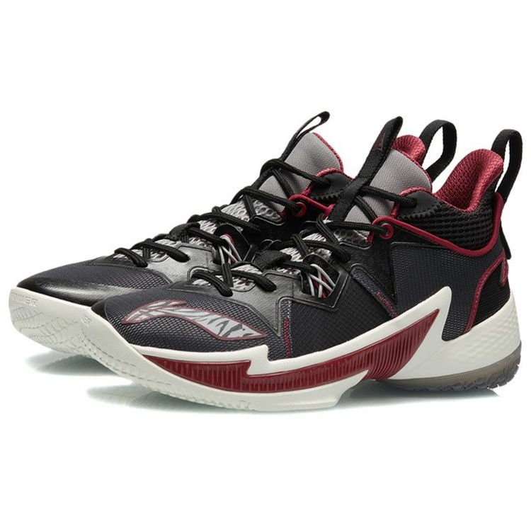 Li Ning Competition Wear Resistant Non Slip Mid Top Basketball Shoes Men Sneakers Black Red ABAR083-1