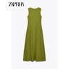 Zaprha 2025 New Arrival Hepburn Style Sleeveless Square Collar Elegant Linen Midi Skirt Dress Slim Looking 6962029