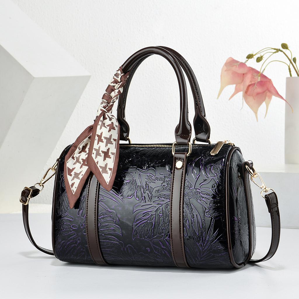 Fashionable Large Capacity Boston Women's Bags Retro Print Commuter Tote Bag Single Shoulder Crossbody Bag PU Material Handbag