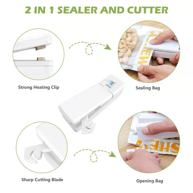 2 IN 1 USB Chargable Mini Bag Sealer Heat Sealers With Cutter Knife Rechargeable Portable For Plastic Food Storage