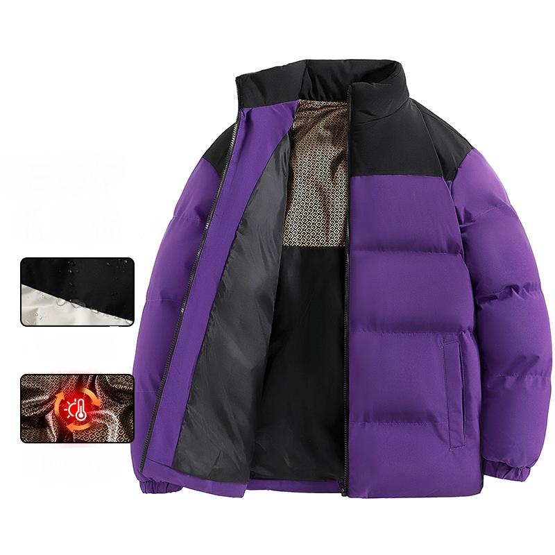 Chaqueta de algodón de grafeno con cuello alto grueso, chaqueta de algodón a prueba de viento y cálida para parejas, chaqueta de pan, chaqueta con bloques de color