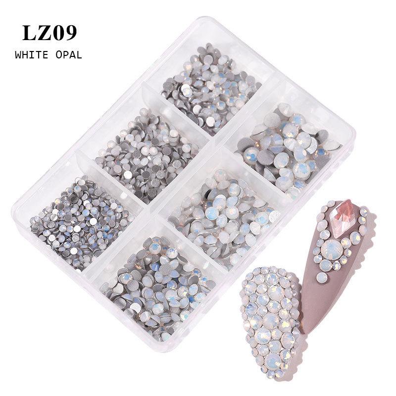 SS6-SS20 6 Compartimente Decorațiuni Unghii Strass-uri, Culoare AB, Aurora, Transparent, Fund Plat, Bijuterii Decorațiuni Unghii Opal, Instrumente DIY Artă Unghii