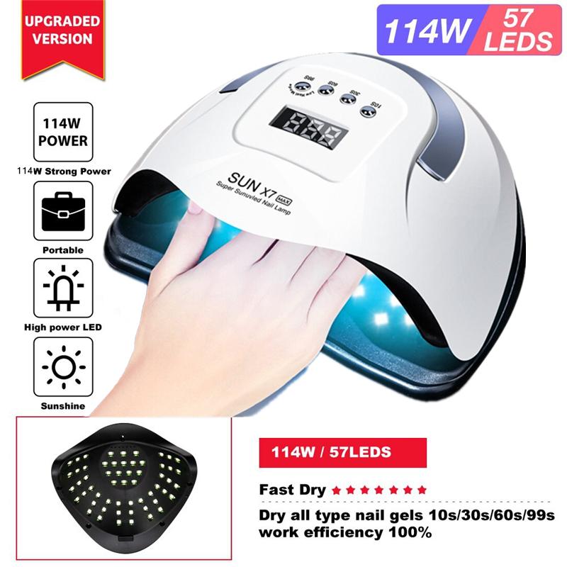 114W SUN X7 LED UV lampa na manikúru Lampy na nehty 57 LED Vysoušeč nehtů pro vytvrzování UV gel Lak Nástroje na nehty se senzorovým LCD displejem