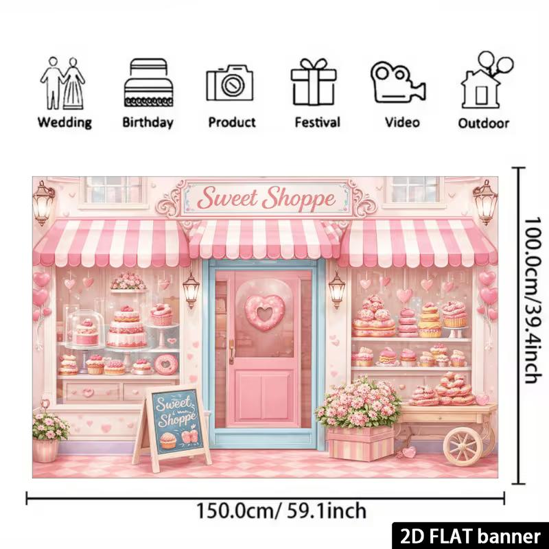 2D Sweet Shoppe Backdrop Pink Candy Shop Photography Background