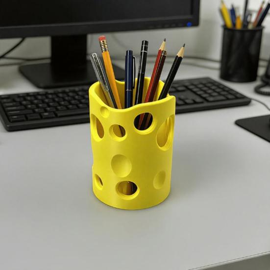 Portapenne a Forma di Formaggio Stampato 3D DYS, Organizer da Scrivania ad Alta Capacità con Bordi Lisci e Divisori Rimovibili, Scatola Portaoggetti per Cancelleria per Penne