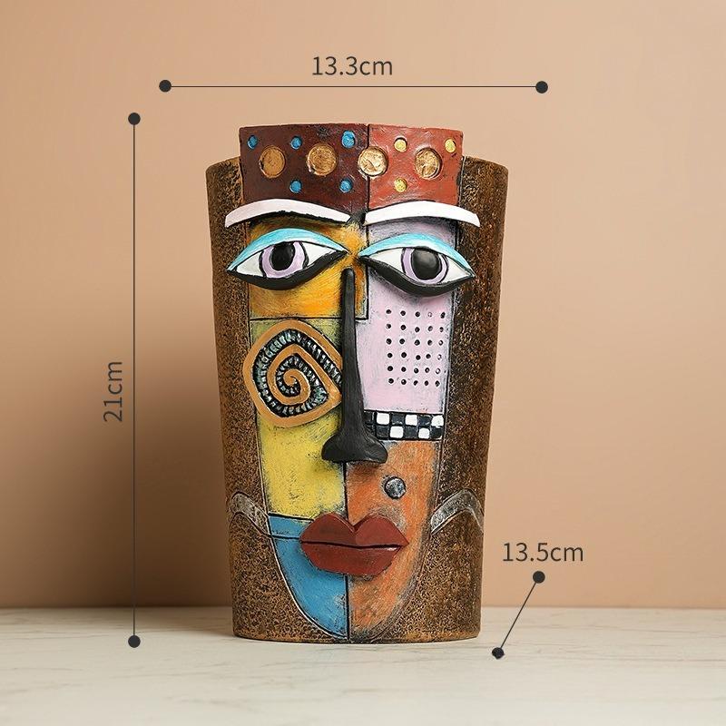 Resin Abstract Art Painted Flower Pot Colorful Figures Facial Sculptures Human Face Flower Pots Maya Statue Home Decoration