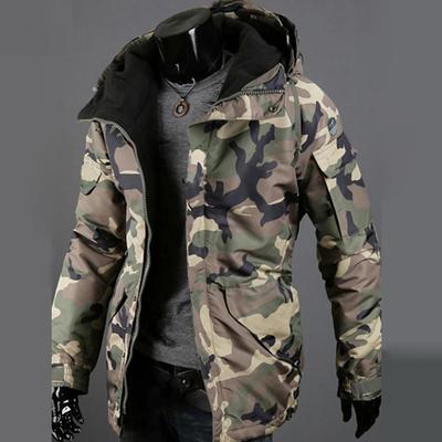 Jacket Warm Military Style Woolen Men Camouflage Print Zipper Design Outer Wear for Dating