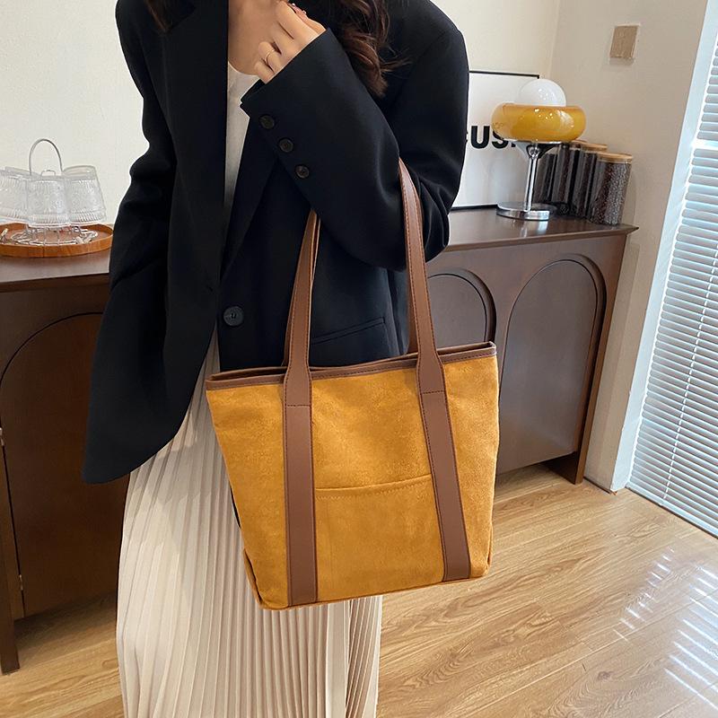 

2025 Autumn Suede Tote: Large, Versatile Commuter Bag with Pocket хаки