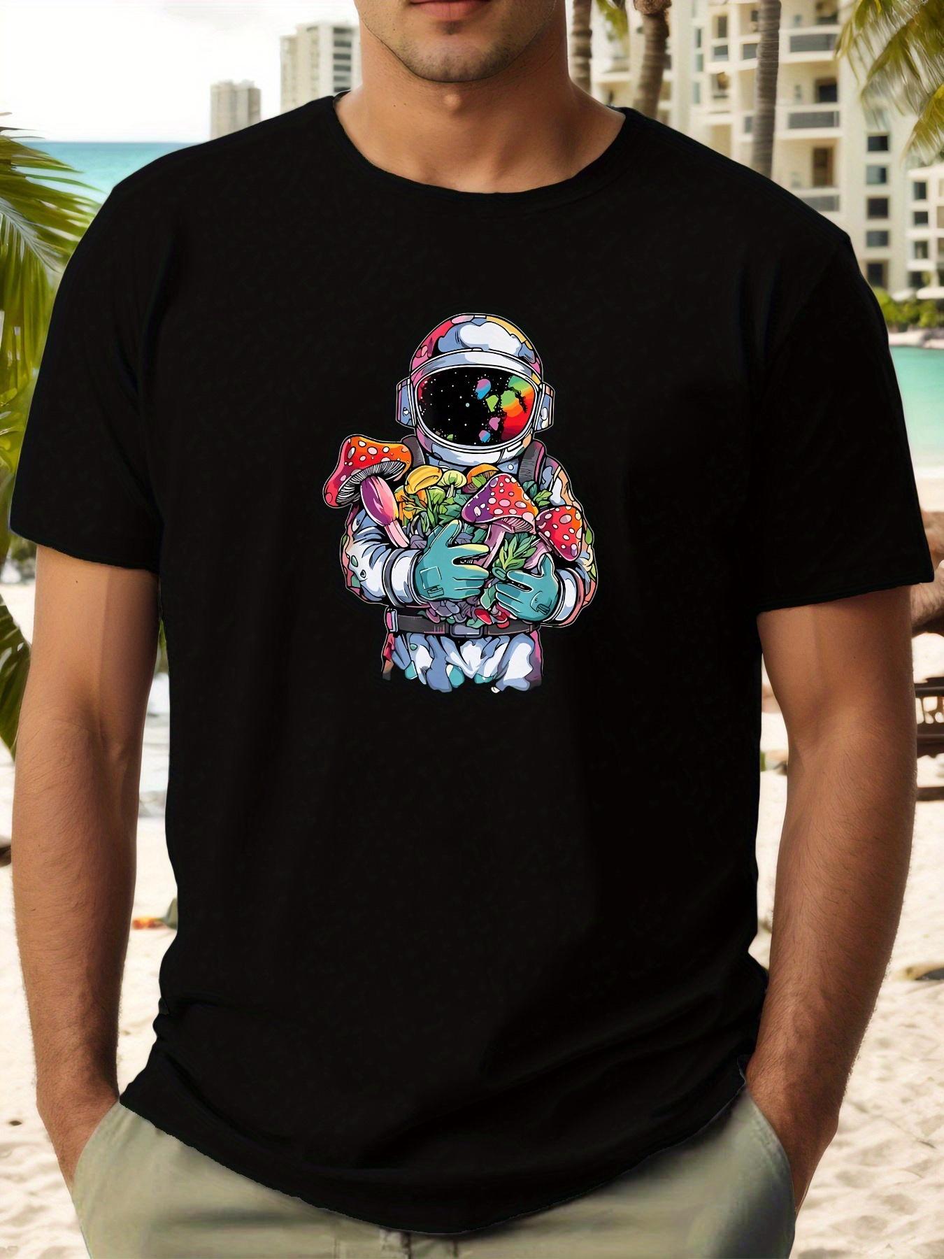 Casual Summer T-shirt - Vibrant Astronaut Mushroom Design XXXXL