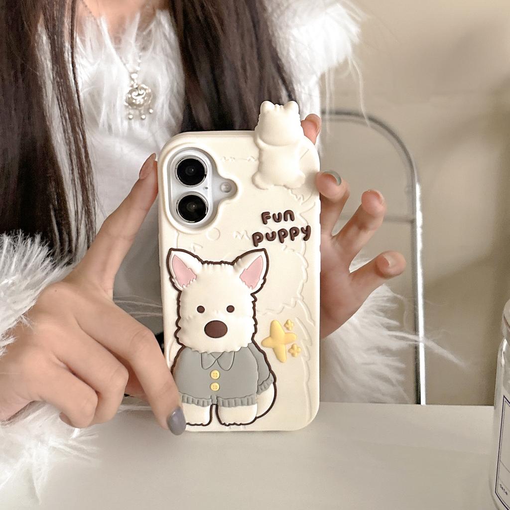 For iPhone 16 Silicone Case Cute Highland Terrier Design Shockproof Phone Back Cover