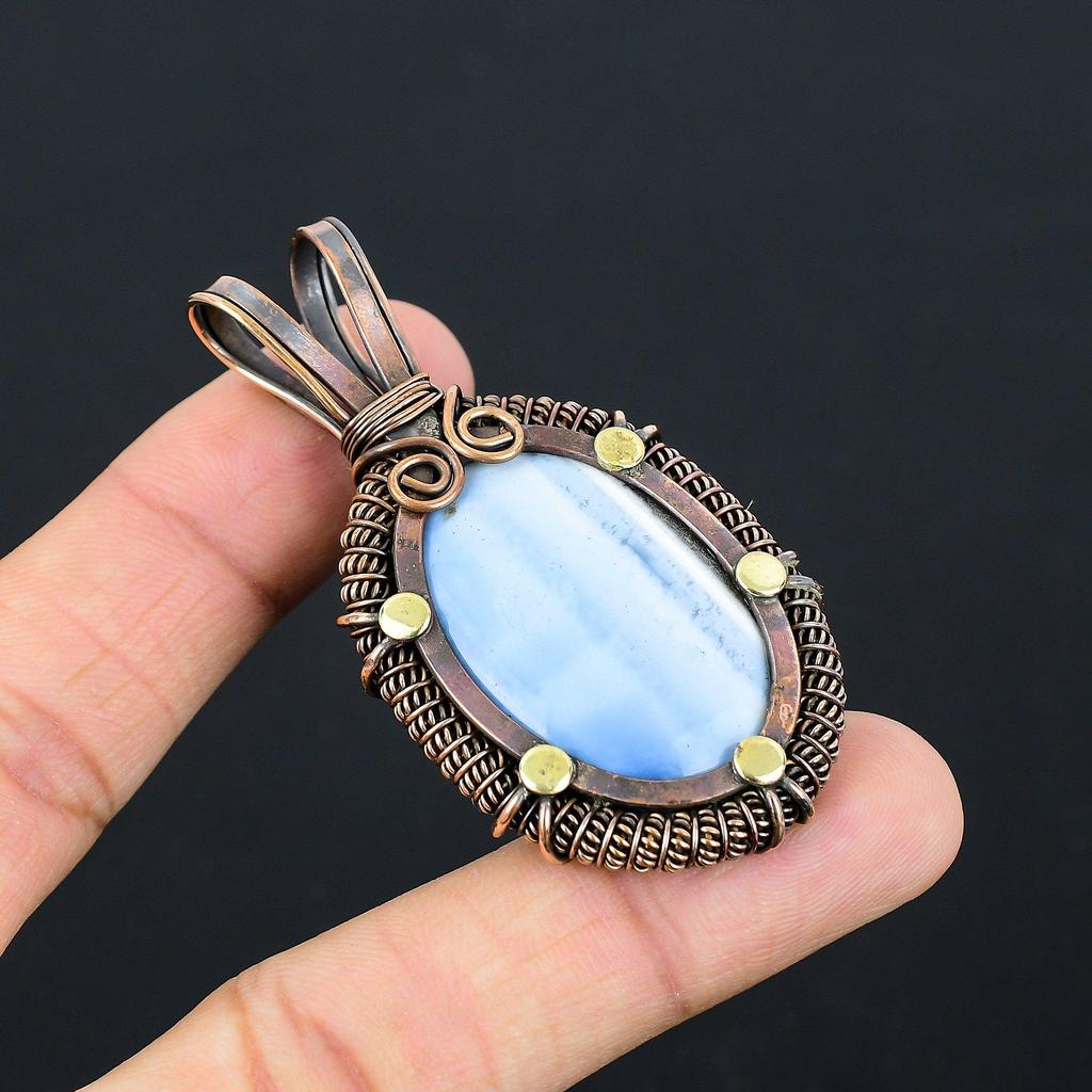 Owyhee Opal  Gemstone Pure Copper Wire Wrapped Handmade Pendant Jewelry
