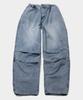 PLACESTUDIOMAN Elastic Waist Knee Washed Pintuck Parachute Wide Denim Pants [Light Wash]
