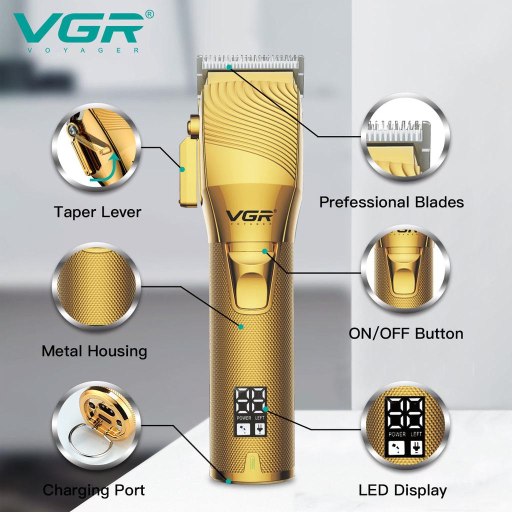 VGR 280 Electric Hair Trimmer Cordless Professional Rechargeable Barber Hair Clipper Oily Hair Clipper Shape Carving Smart Digital Display LED Shaver