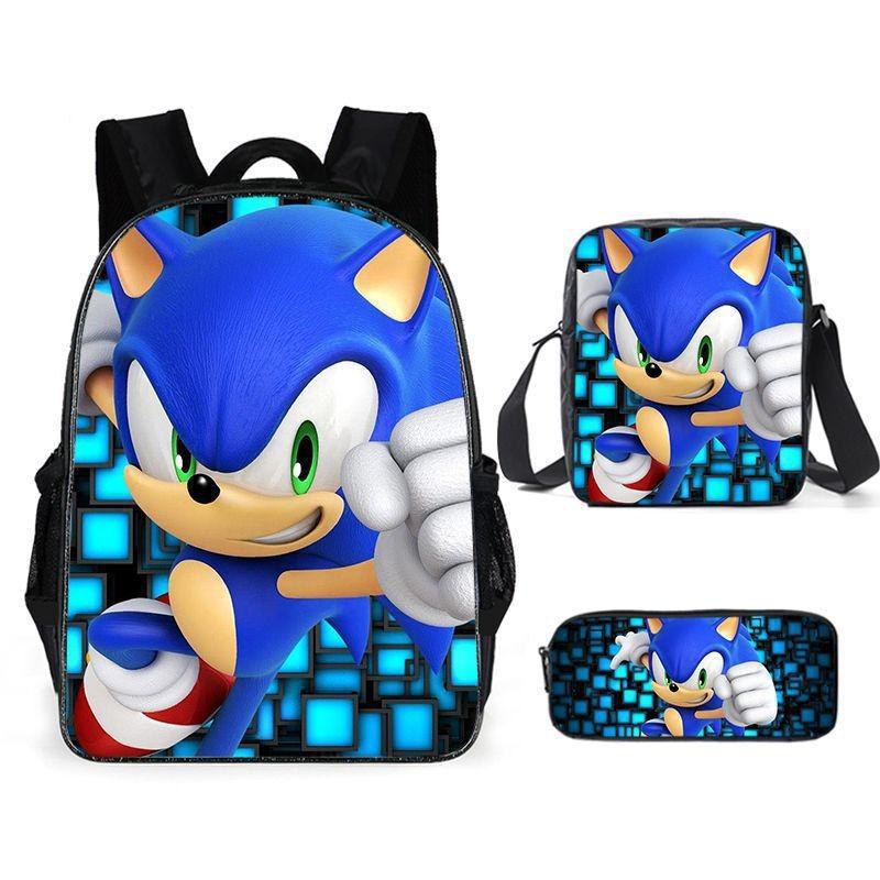 Sonic Cartoon School Bag Set With Oxford Fabric Breathable Lightweight For Kids School Use