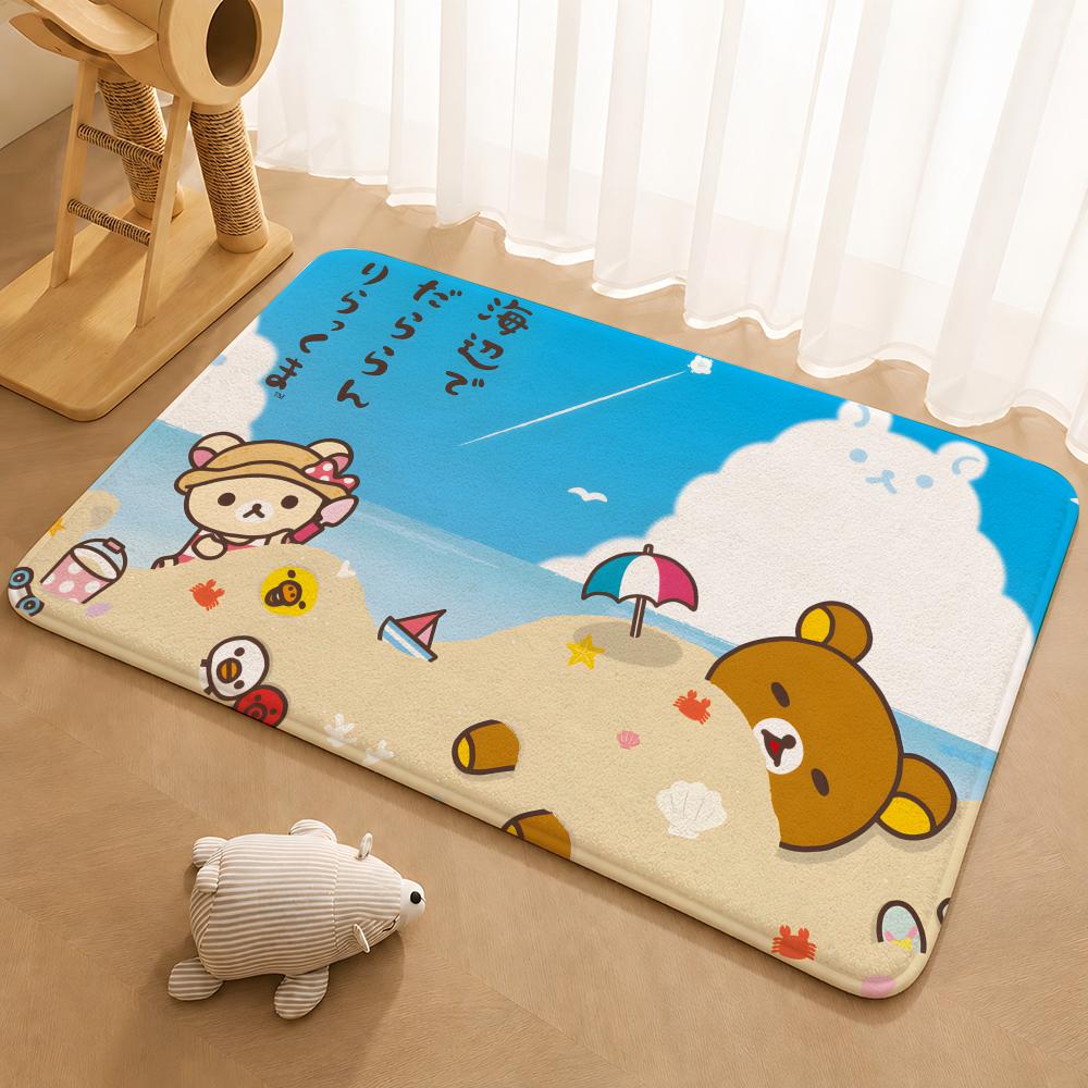 R-Rilakkuma Anime Floor Mat Floor Mat Soft Flannel Non-Slip Door Rug for Living Room