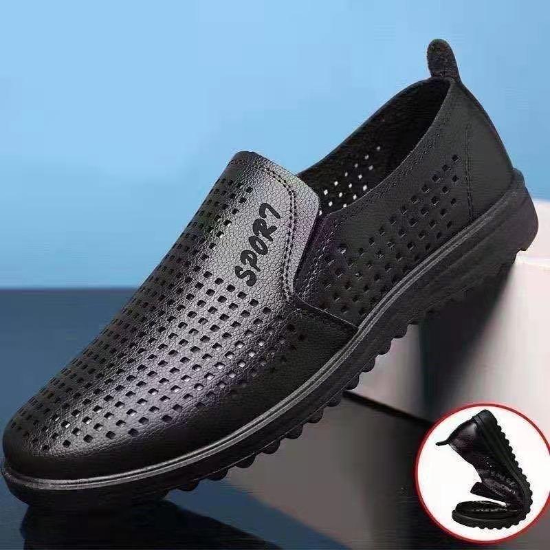 Summer Hollow Leather Shoes Men's Casual Business Leather Shoes One Pedal Men's Lazy Leather Shoes Single Shoes Driving Shoes