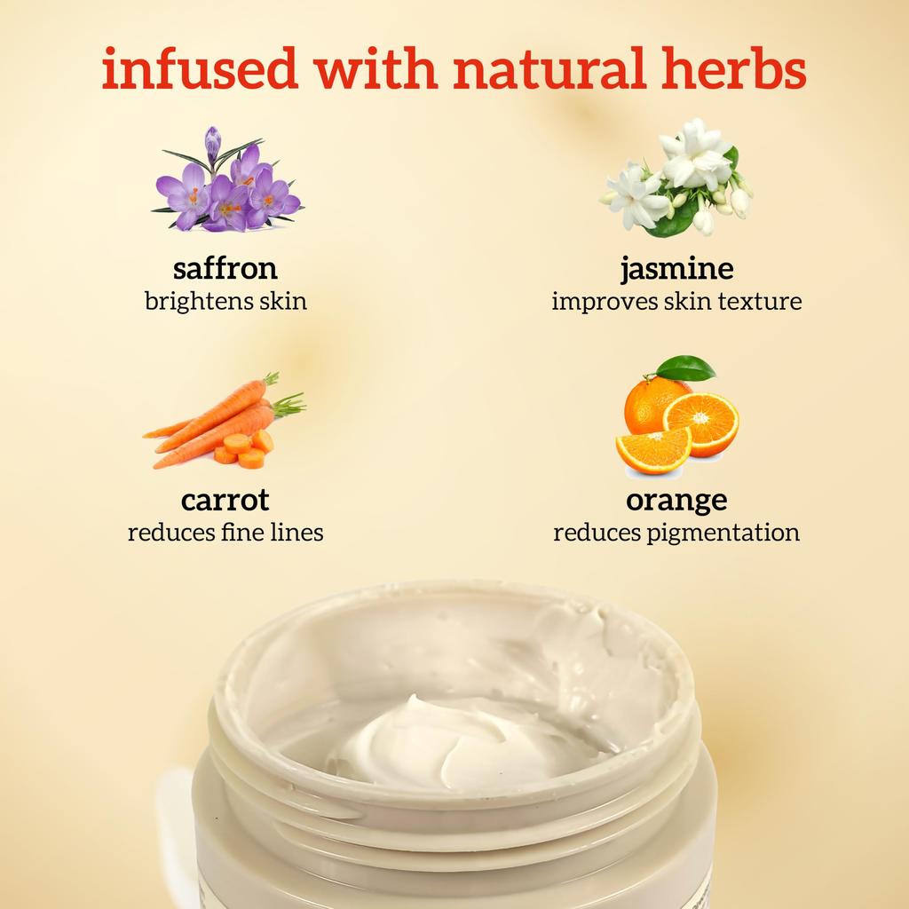 Inatur Kumkumadi Replenishing Night Cream - Saffron, Carrot, Orange & Jasmine Infused Herbal Face Moisturizer | Lightweight Non-Greasy Cream for Da
