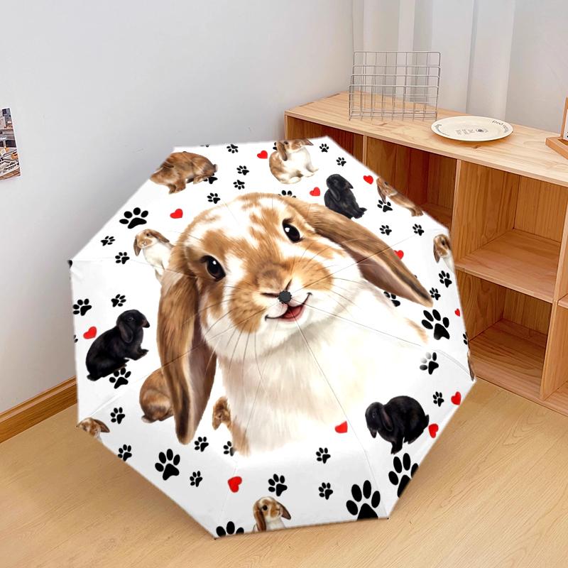 1 Stück Automatischer Faltregenschirm - Süßes Katzen-Hasen-Muster, Tragbares & Faltbares Design mit 8 Speichen, Weihnachts-Geburtstagsgeschenke