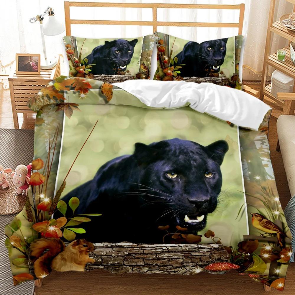 

Комплект підодіяльника Чорна Пантера Дитячий для Хлопчиків Дівчаток Сафарі Гепард Покривало Синій Вогонь Дика Тварина Поліестер Королівський Комплект Постільної Білизни AU Single 140x210cm