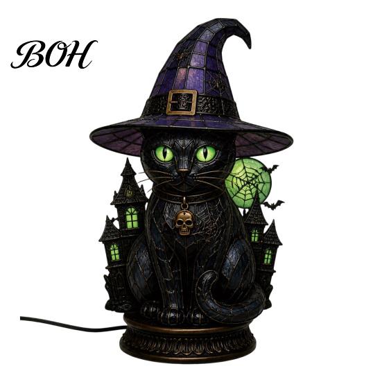 Witchy Home Decor Witch Hat Lamp, Stained LED Light, Halloween Table Lamp with Warm Glow, Gothic Vintage Style Night Light for Bedroom Mantel