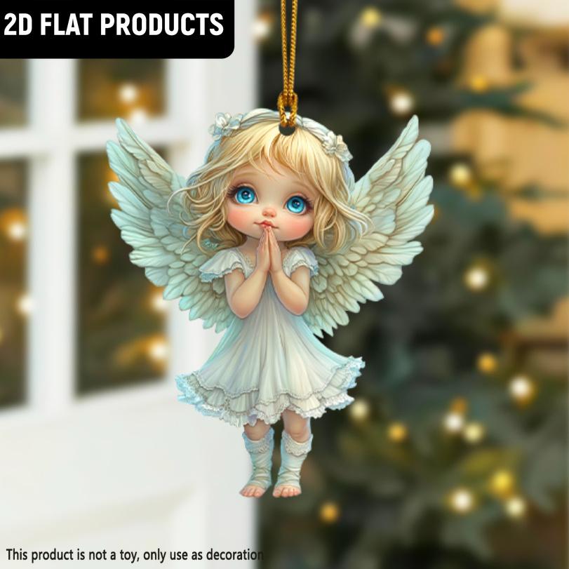 2D Flat Angel Wings Acrylic Ornaments with Golden Rope, Realistic Angle Pendant, Charm Rearview Mirror Hanging Decor,Prety Gifts for Family Friends