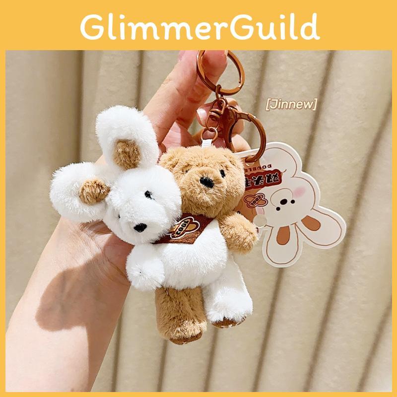 Whimsical Plush Doubleheaded Milk Tea Bear And Bunny Keychain With Cute Colors