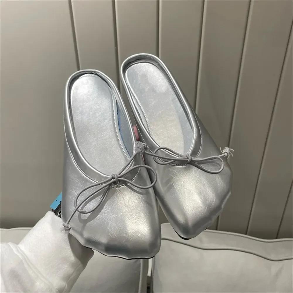 Fashion 2024 Brand New Summer Cool Protruding Toes Mules Flats Chic Slip On Comfy Walking Fashion Leather Toe Shoes Women High Quality