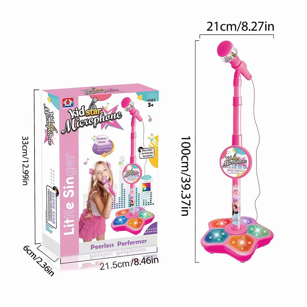 Toddler Microphone Stand with Adjustable Stand Singing Karaoke Machine with Music&Light Gift for Age 3+ Years Old Children