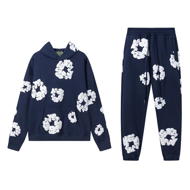 Set Casual pentru Cuplu Denim Tears Kapok Foam Print Stil American - Hanorac și Pantaloni de Trening