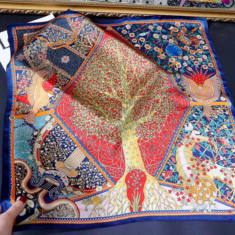 Popular Tree of Life Temperament Silk Scarf Fashion Printing 70 Silk Square Scarf Mulberry Silk Scarf Scarf Women 68*68cm