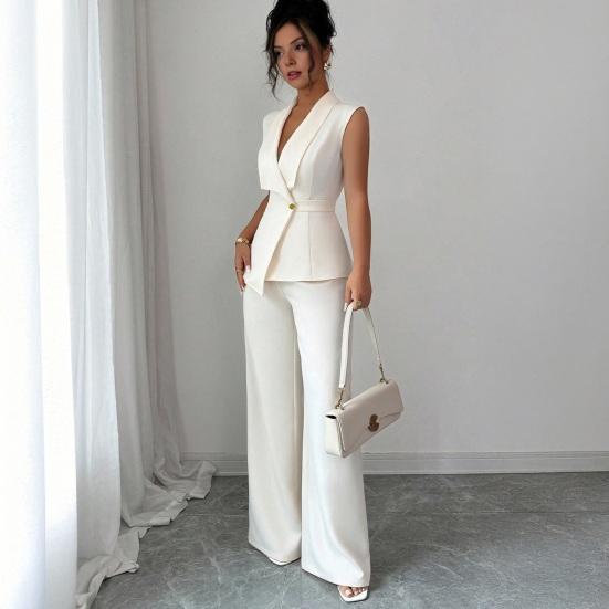 Yousheng Damen Business 2-teiliges Outfit Lässig Ärmellose Blazerweste Weitbeinige Hose Anzugset Schickes Büro-Arbeitsset