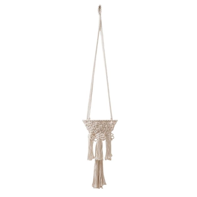 Handwoven Plant Holder With Natural Cotton Rope Wall Mounted Planter Basket For Indoor Outdoor Garden Decoration