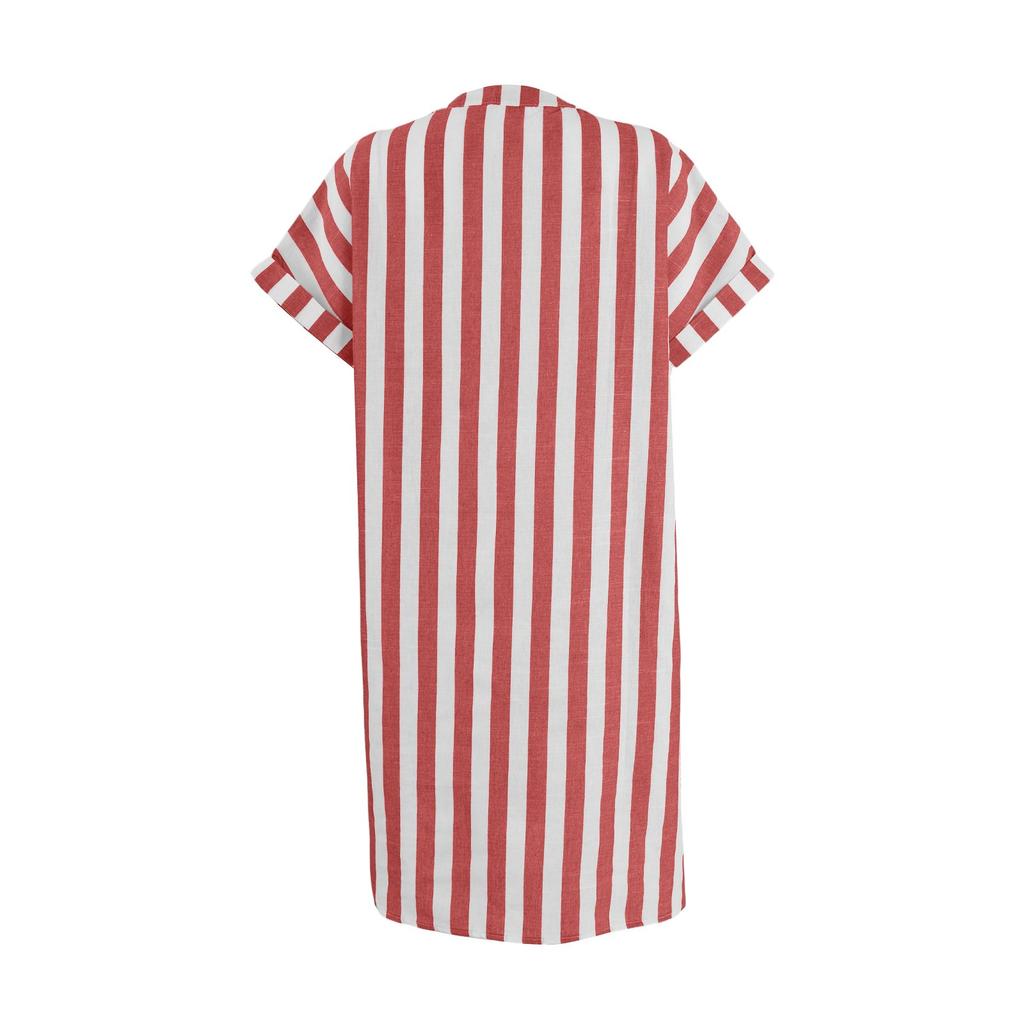 Dámské ležérní bavlněné a lněné pruhované tištěné šaty s krátkým rukávem