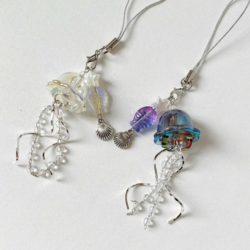 Jellyfish Phone Charm Keychain Pendant Phone Strap Acrylic Texture Phone Chain Suitable for Fashion Enthusiasts Present
