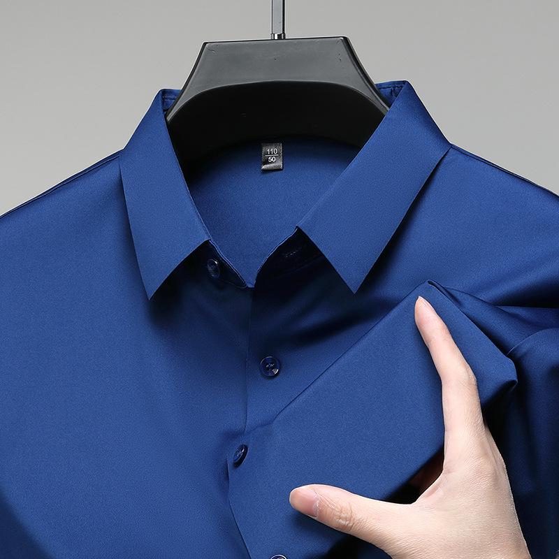 Men's Seamless Short-Sleeve Ice Silk Formal Shirt - Summer 2026, Non-Iron, Solid Color, Business Casual.